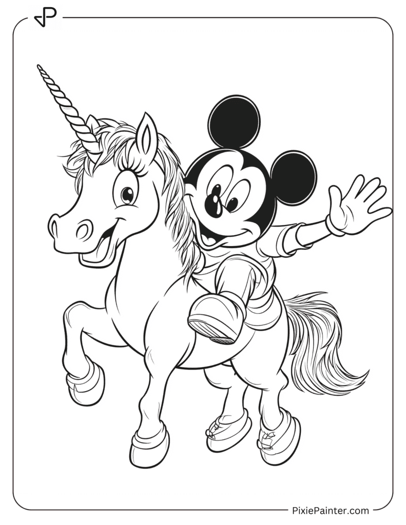 A Unicorn Giving A Piggyback Ride To Mickey Mouse