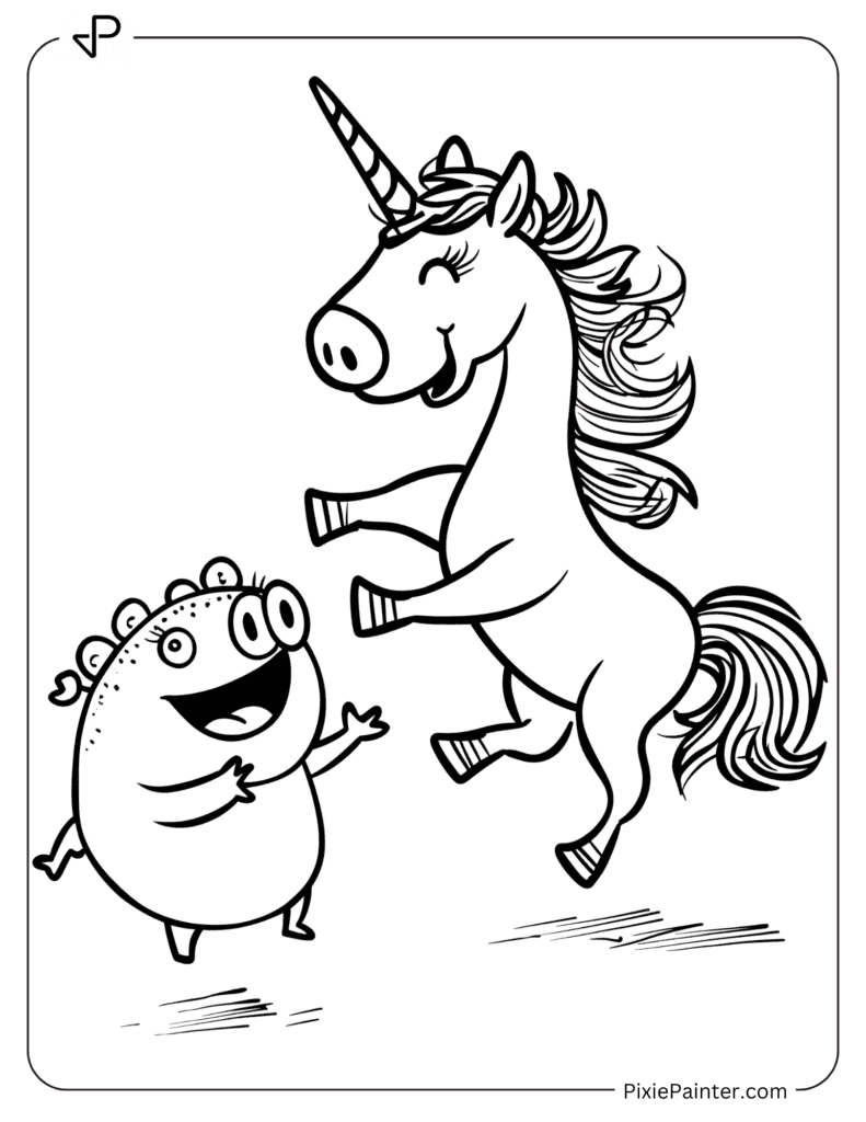 A Unicorn Playing Leapfrog With Peppa Pig.
