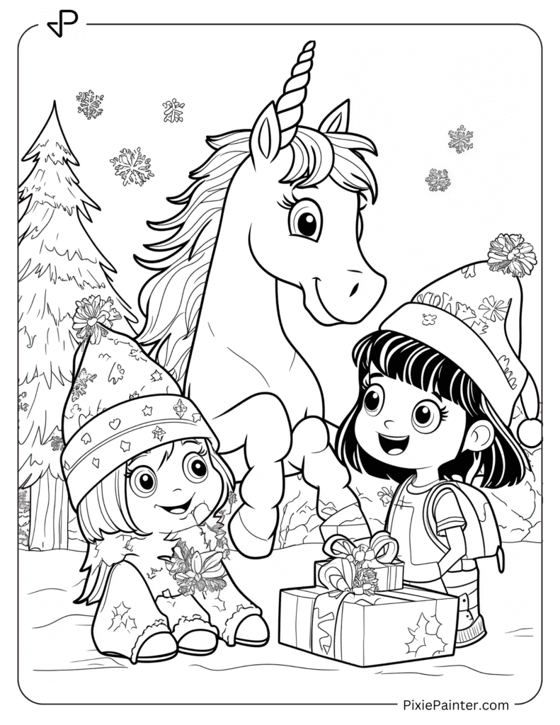 A Unicorn Playing With Dora And Boots From Dora The Explorer