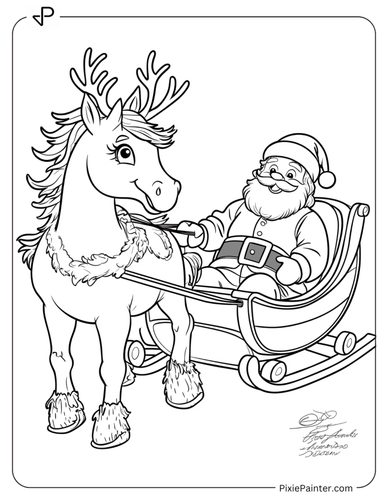 A Unicorn Pulling A Sleigh With Santa Sitting Cheerfully