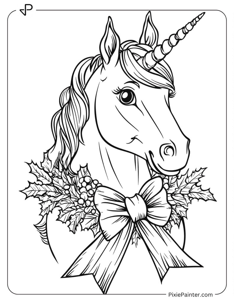 A Unicorn Wearing A Festive Bow Around Its Neck