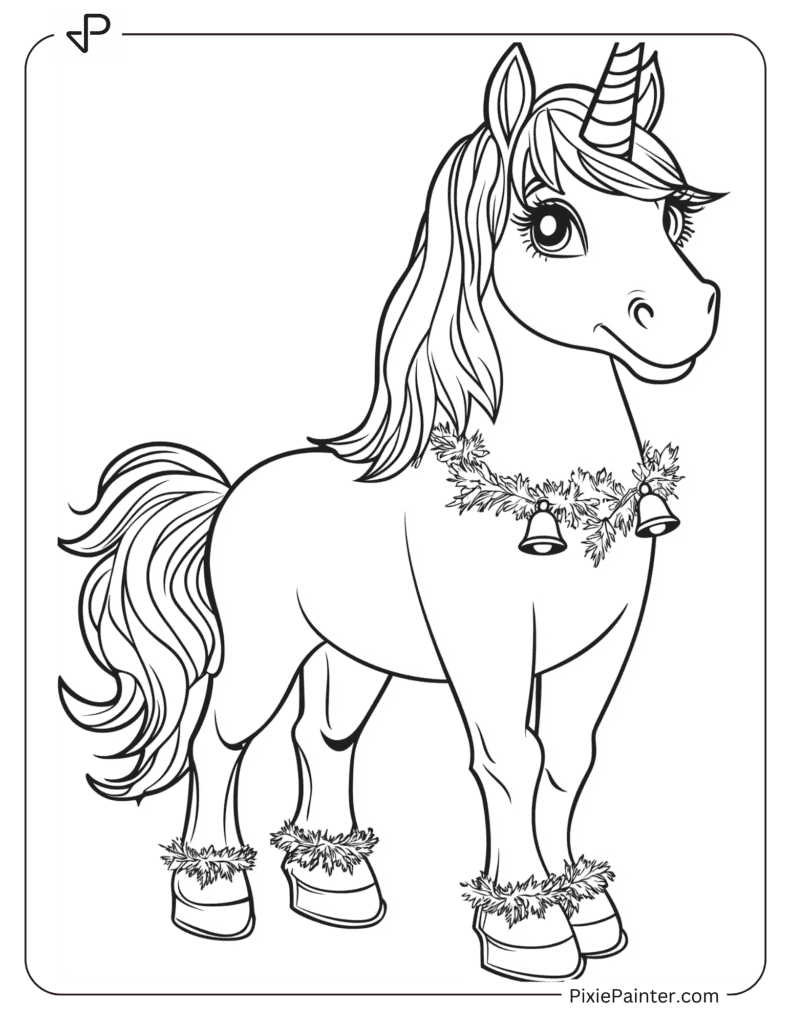 A Christmas Unicorn Wearing Elf Shoes And Collar Bells