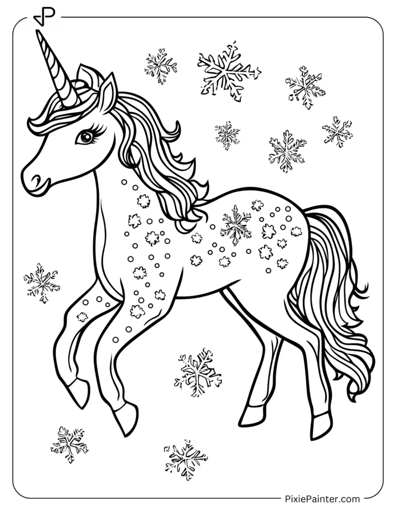 A Christmas Unicorn With Snowflakes Across Body