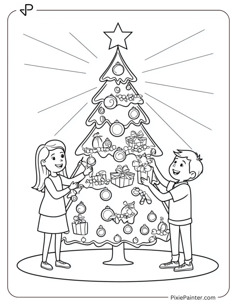 A Family Decorating A Christmas Tree 