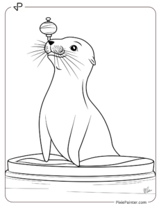 Sea lion balancing a spinning top on its nose