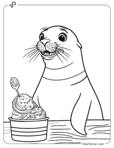 Sea lion enjoying ice cream on the beach