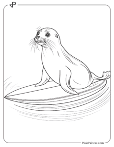 A sea lion on a surfboard