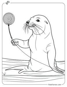 A sea lion playing with a yo-yo