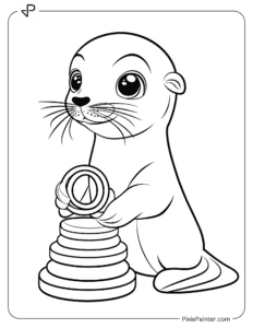 A sea lion stacking toy rings