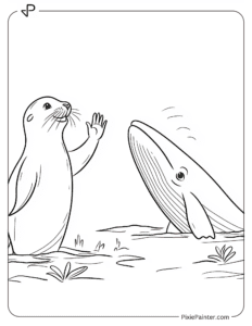 A sea lion waving at a whale