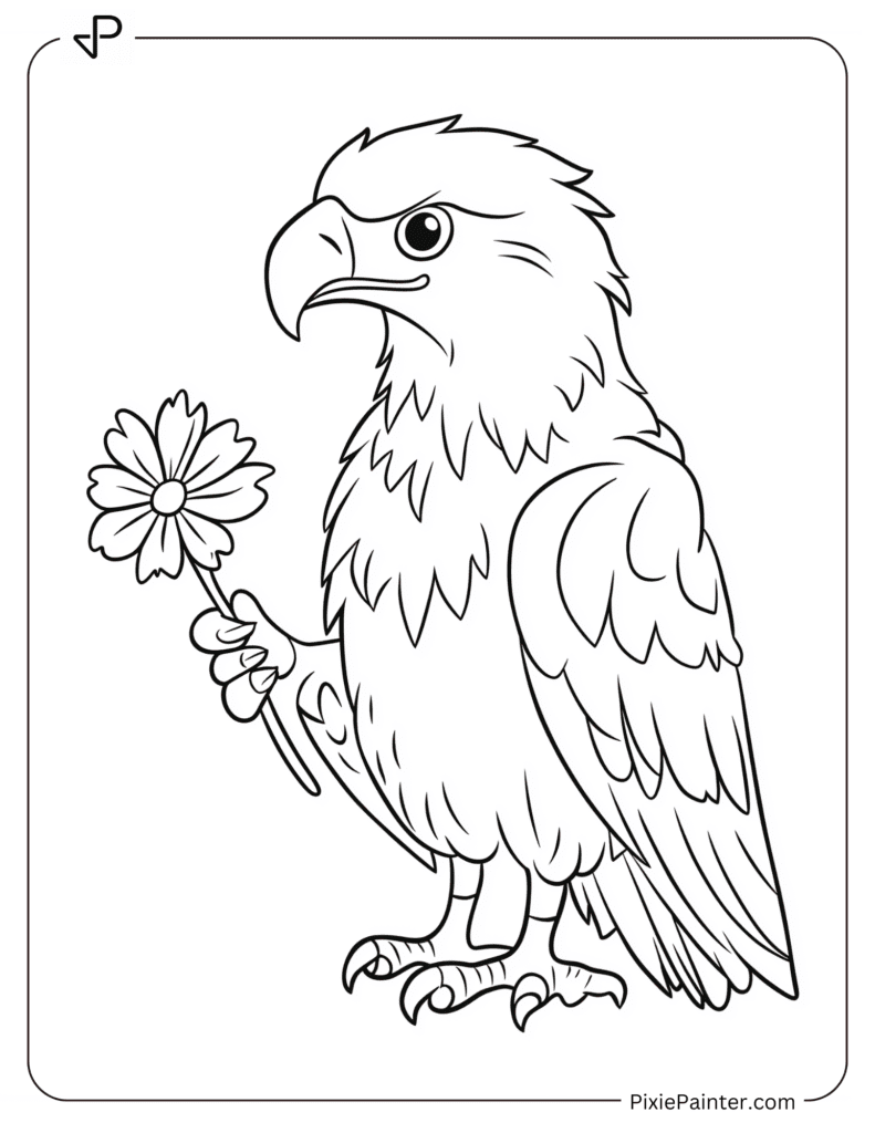 An Eagle Holding A Flower