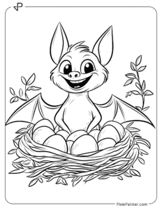 Bat Smiling Near Bird Eggs