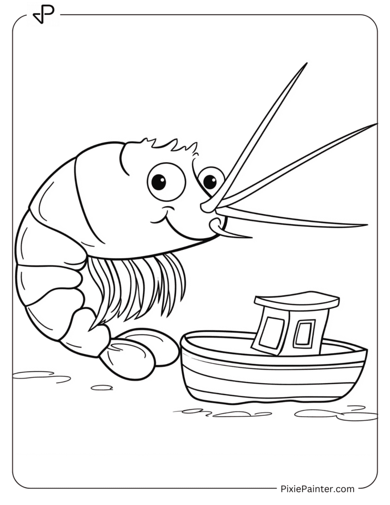 Cartoon Style Shrimp with Toy Boat