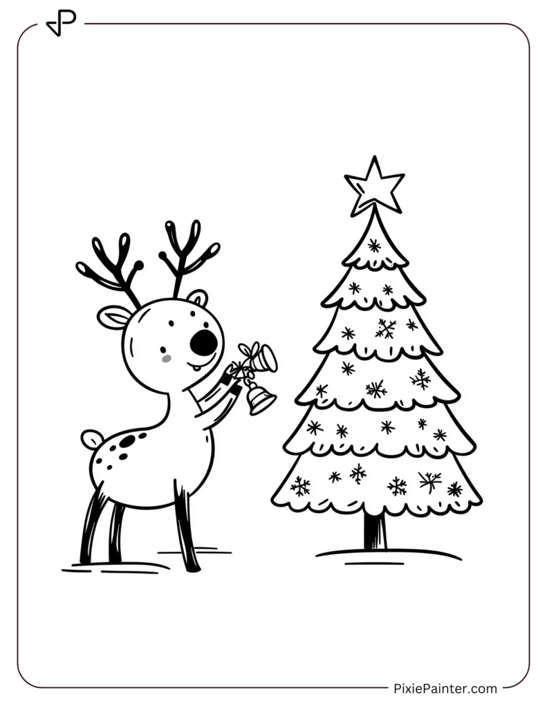 Christmas Tree Beside A Reindeer Playing Jingle Bells