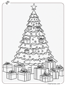 Christmas Tree Shaped With Stacked Gift Boxes Around It