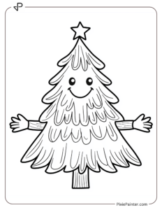 Christmas Tree With A Smiling Face And Arms