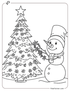 Christmas Tree With A Snowman Holding A Garland