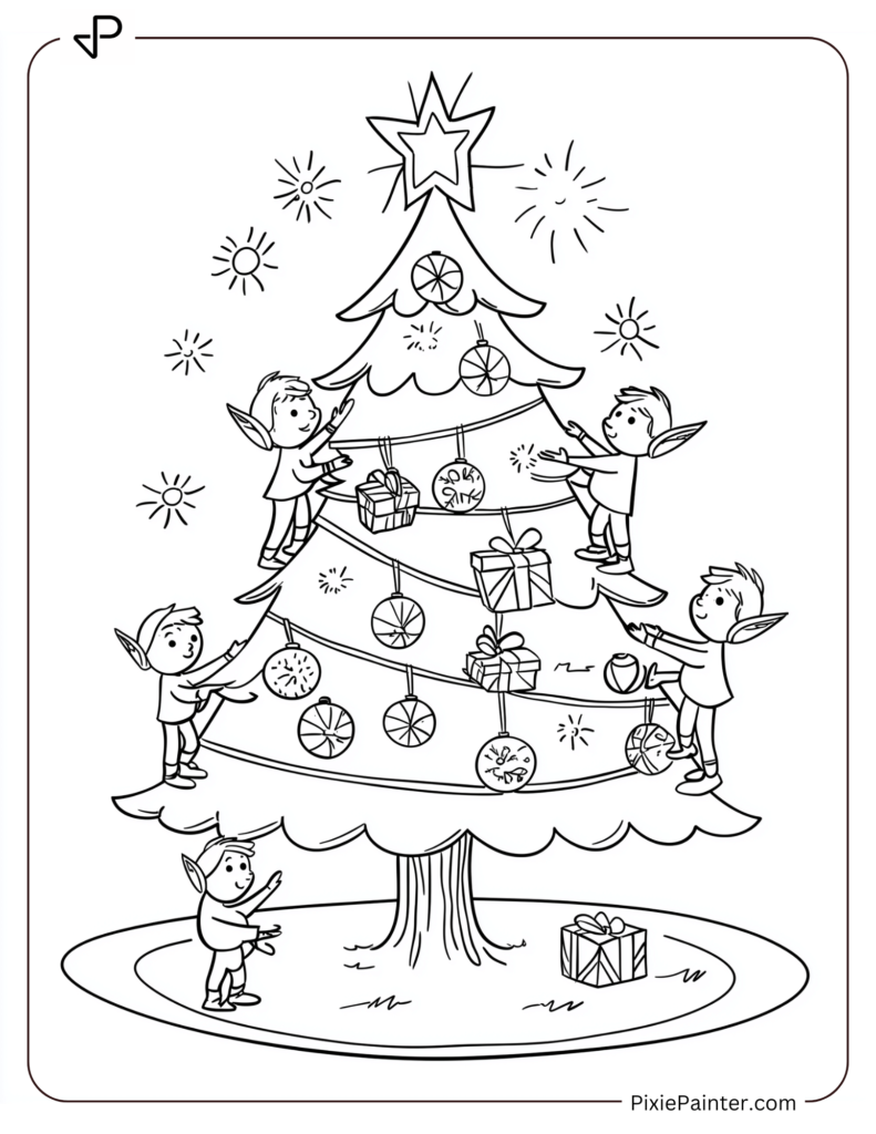 Little Elves Decorating An Easy Christmas Tree