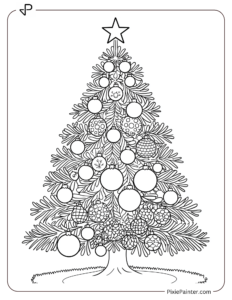 Christmas Tree With Round Ornaments And A Star On Top