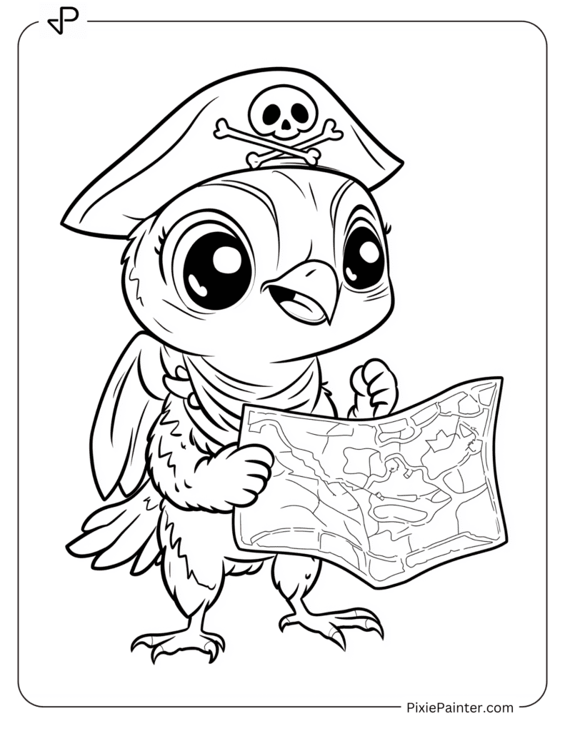 Cute Pirate Hawk with Treasure Map