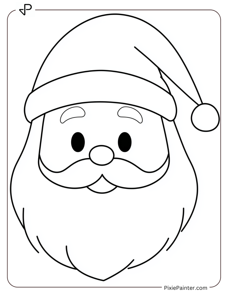 Cute Santa Face Coloring Page Outine