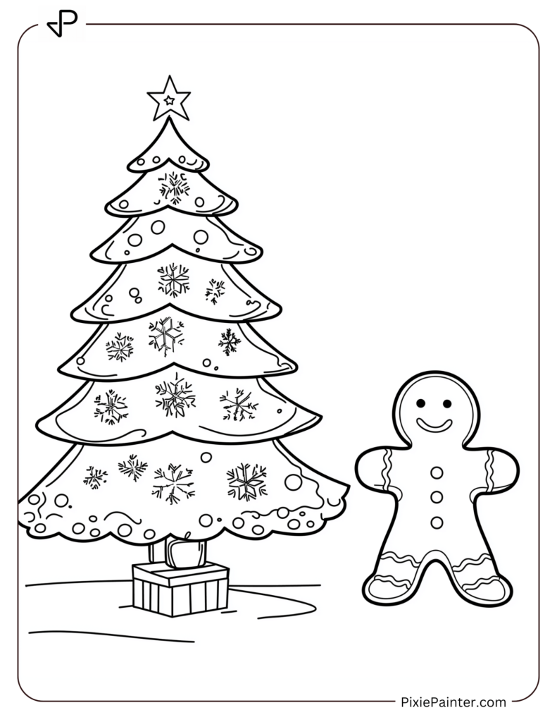  An Easy Christmas Tree With A Gingerbread Man Standing Nearby