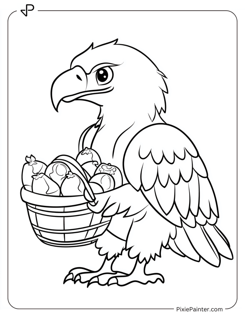 Eagle Holding A Basket Of Fruits