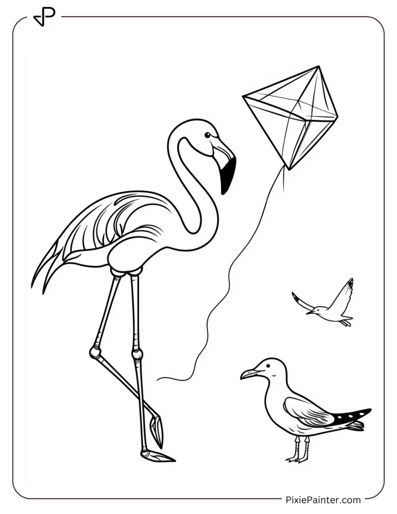 Flamingo And Seagul Flying Kites