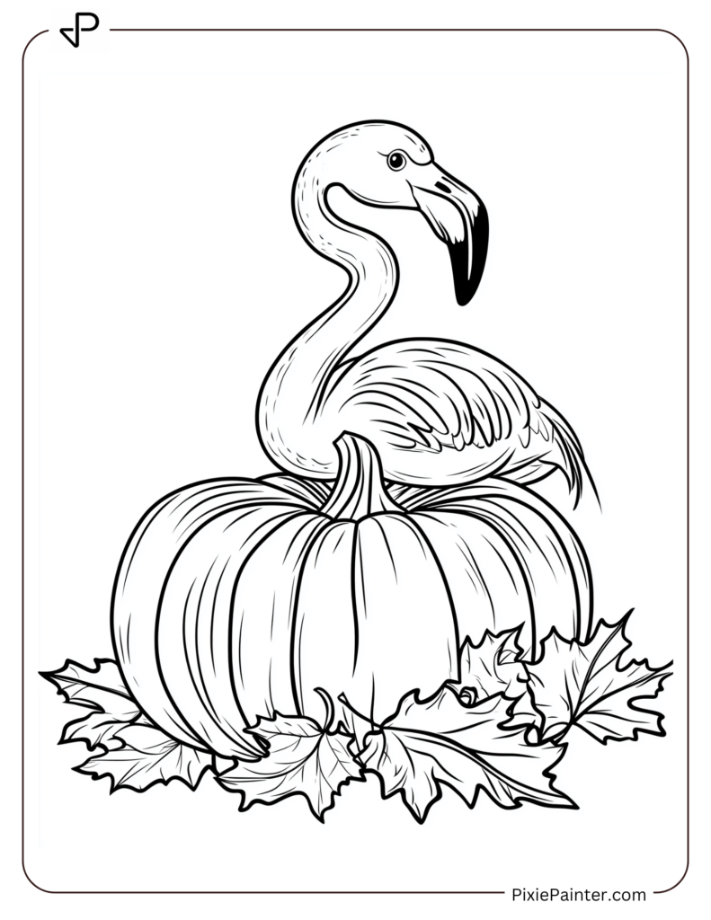 Flamingo Coloring Pages of Sitting On A Pumkin