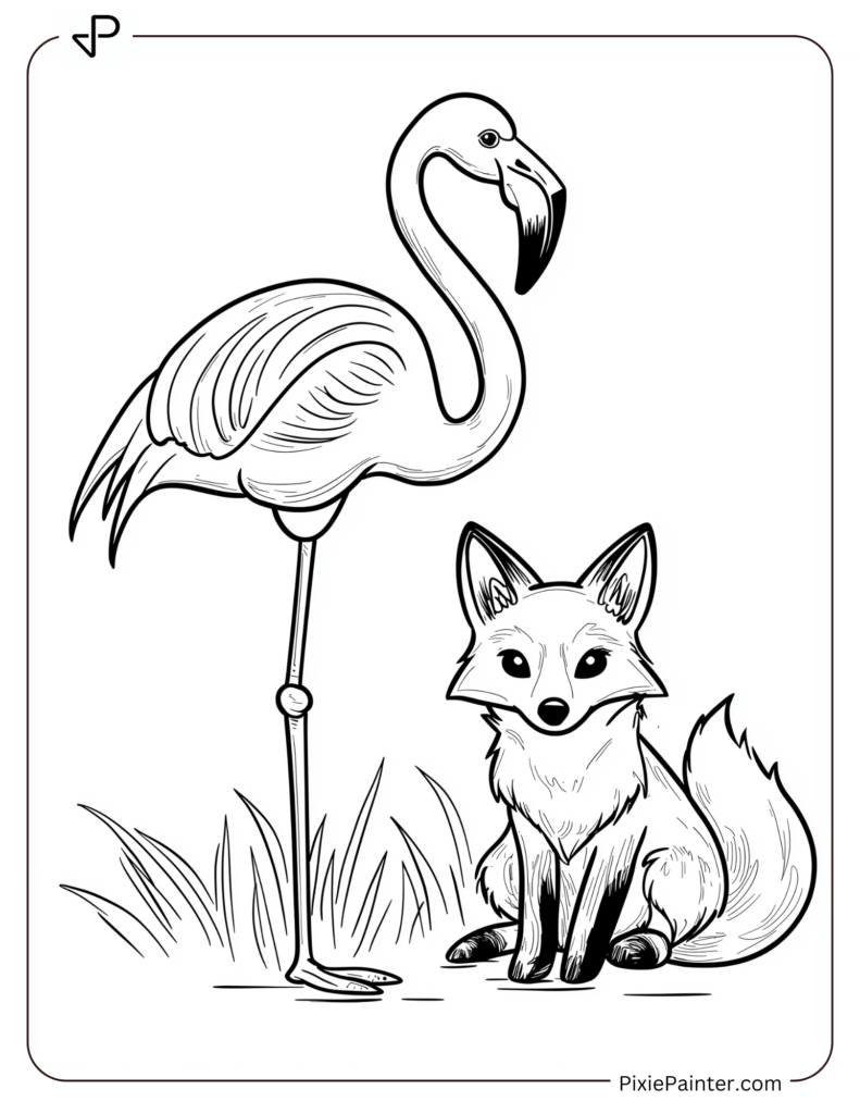 Flamingo Coloring Pages of Standing Next To A Sitting Fox