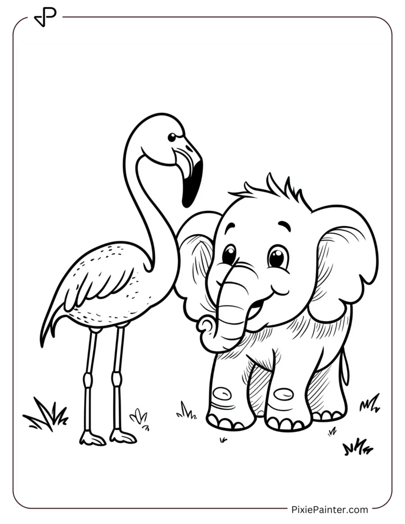 Flamingo Coloring Pages of Standing Next to A Baby Elephant