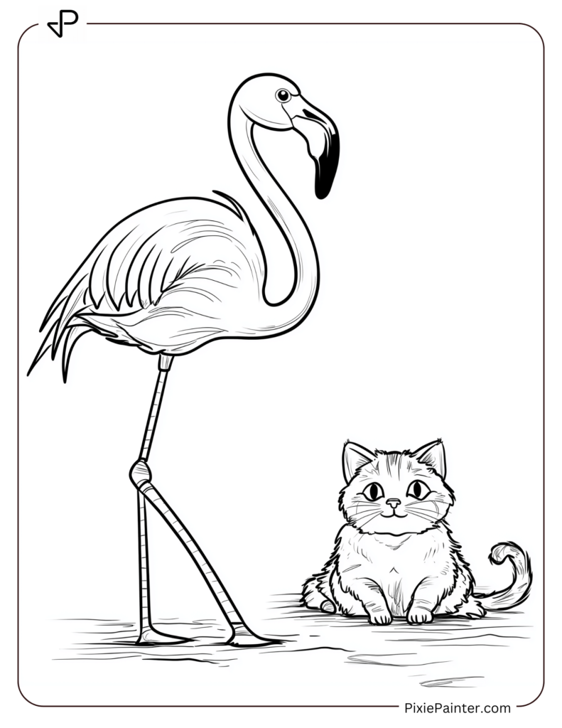 Flamingo Coloring Pages of Standing With A Cat