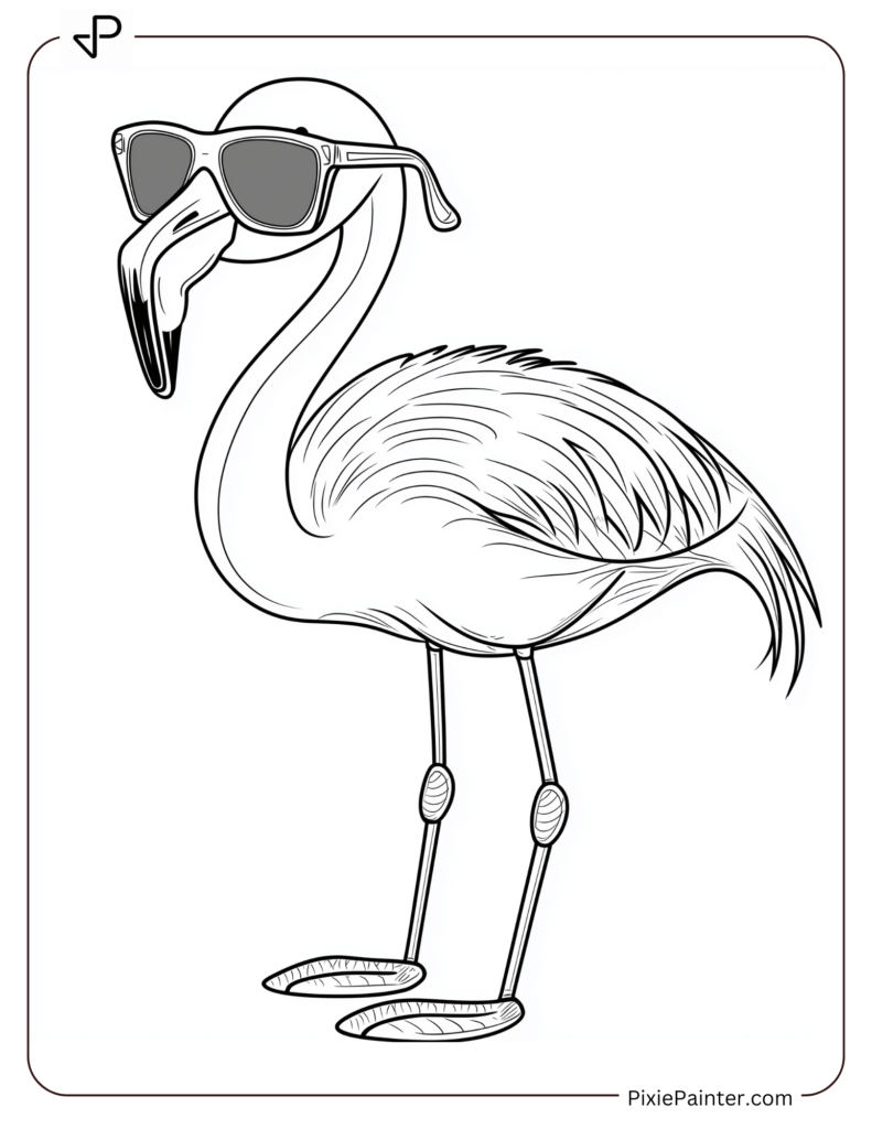 Flamingo Coloring Pages of wearing Sunglass 