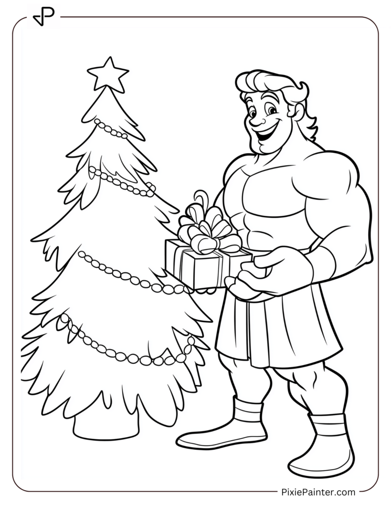 Friendly Hercules Smiling Next To A Easy Christmas Tree