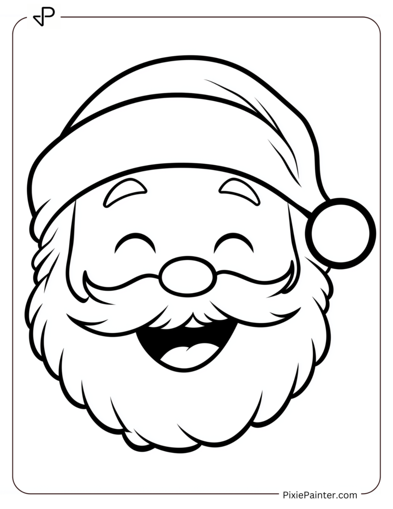 Happy Santa Face Coloring Page With A Stocking Cap