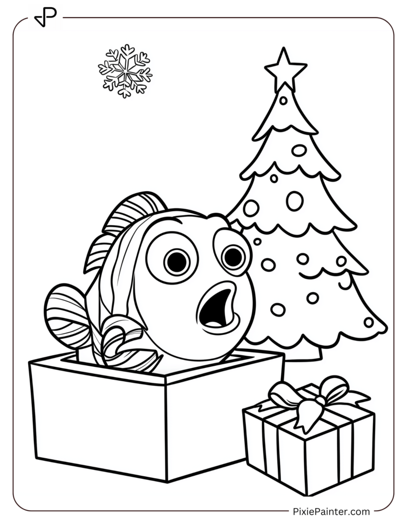 Nemo From Finding Nemo Sitting Beside A Christmas Tree