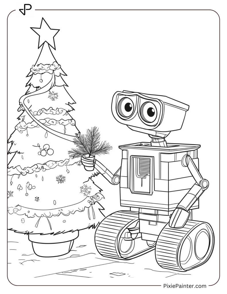 Playful Wall-E Standing Next To A Christmas Tree