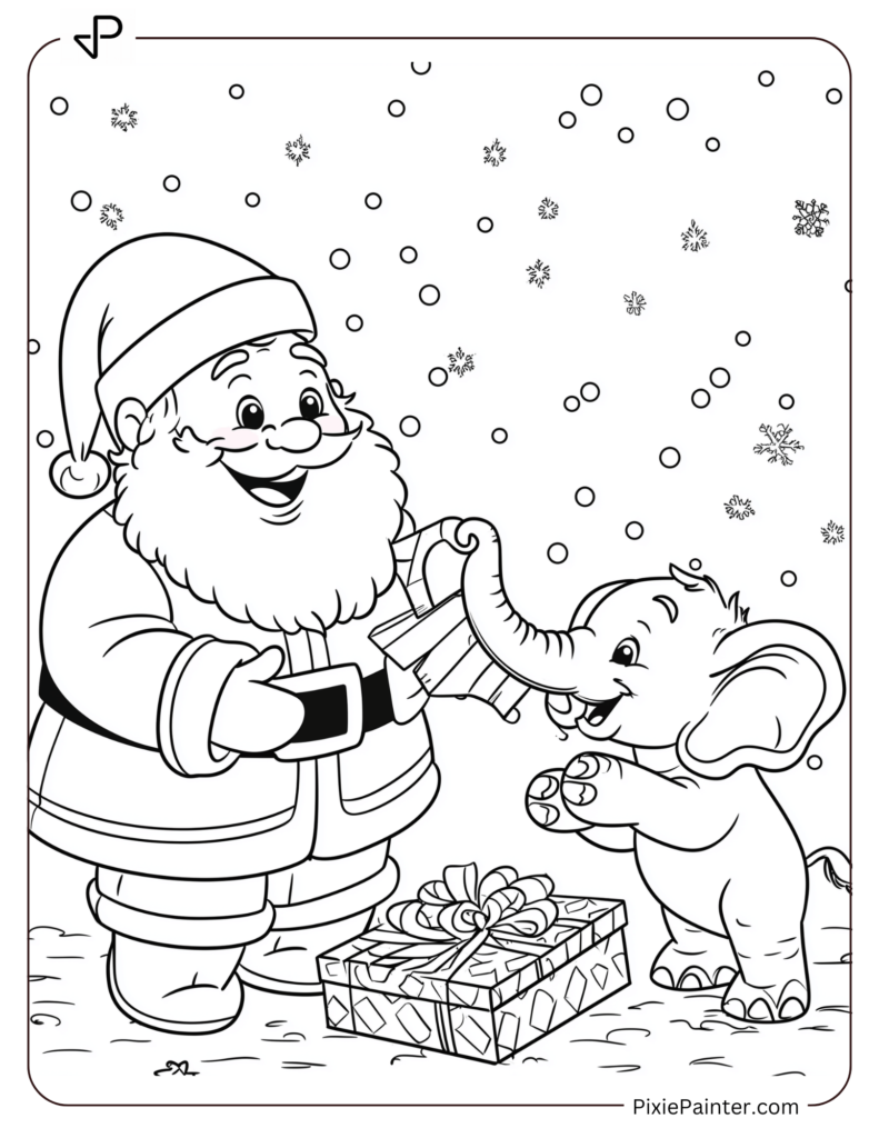 Santa Claus Coloring Pages-Santa And A Curious Baby Elephant Playing