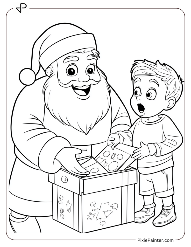 Santa Claus Coloring Pages-Santa And Ryan From Ryan’S World Opening A Gift Box