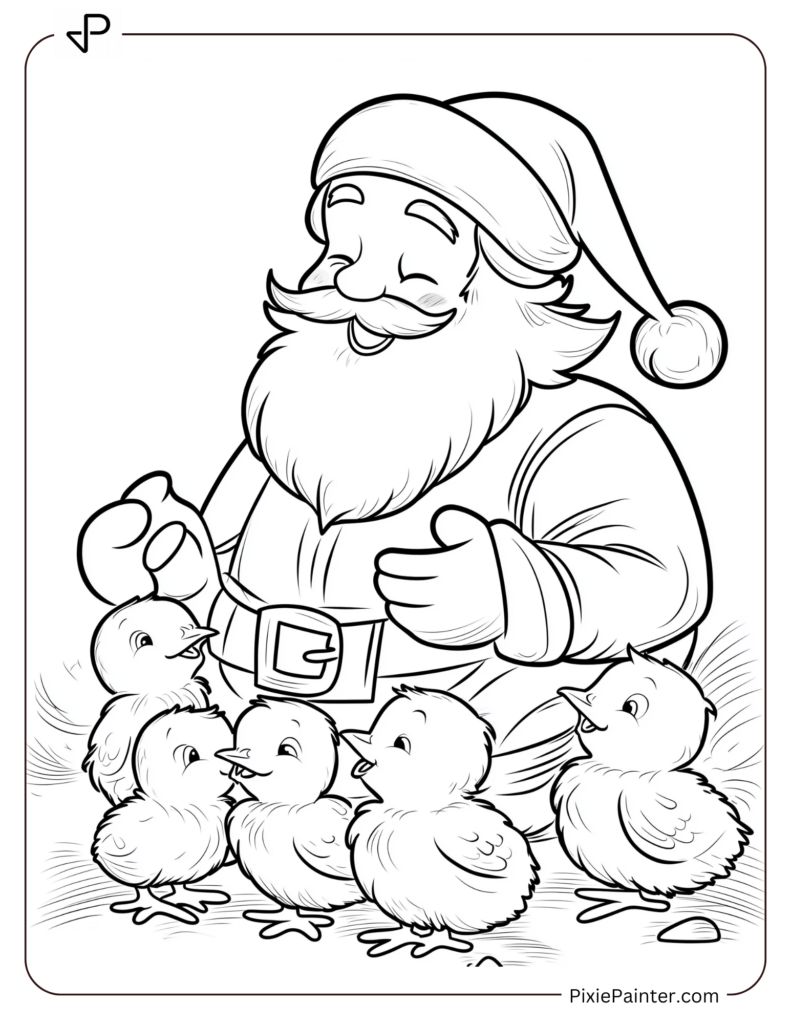 Santa Claus Coloring Pages-Santa Being Tickled By A Group Of Baby Chicks