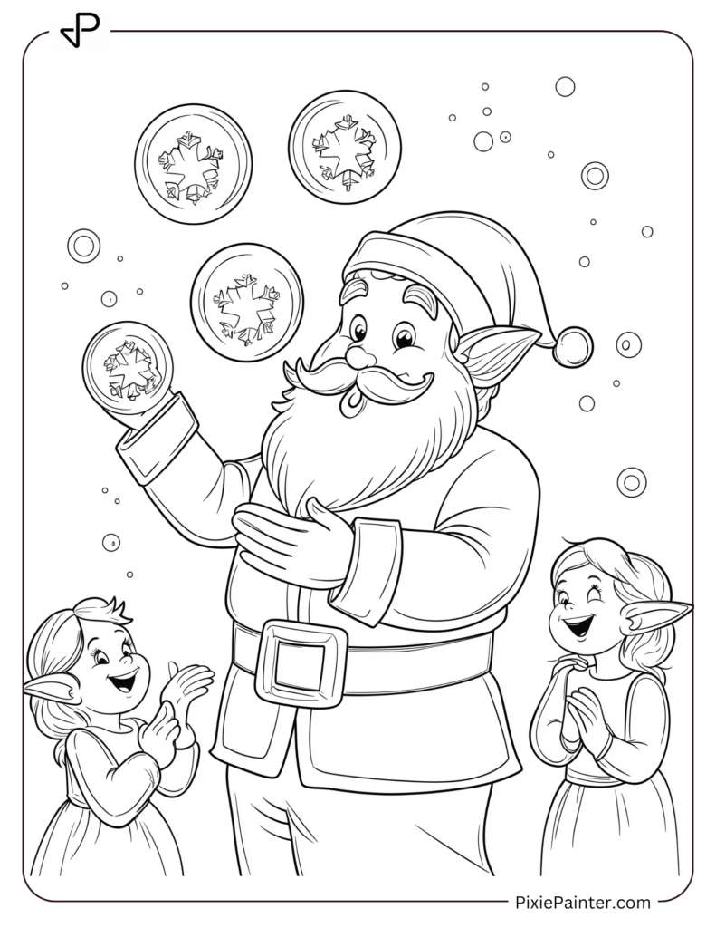 Santa Claus Coloring Pages-Santa Blowing Bubbles With Giggle Elves