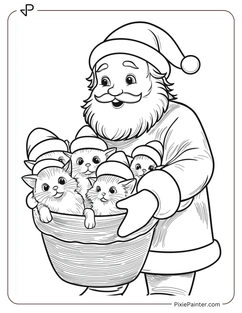 Santa Claus Coloring Pages-Santa Holding A Basket Of Kittens