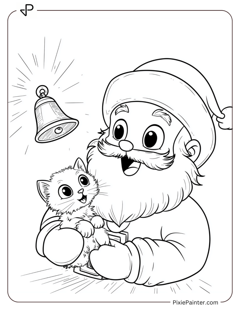 Santa Claus Coloring Pages-Santa Holding A Tiny Kitten