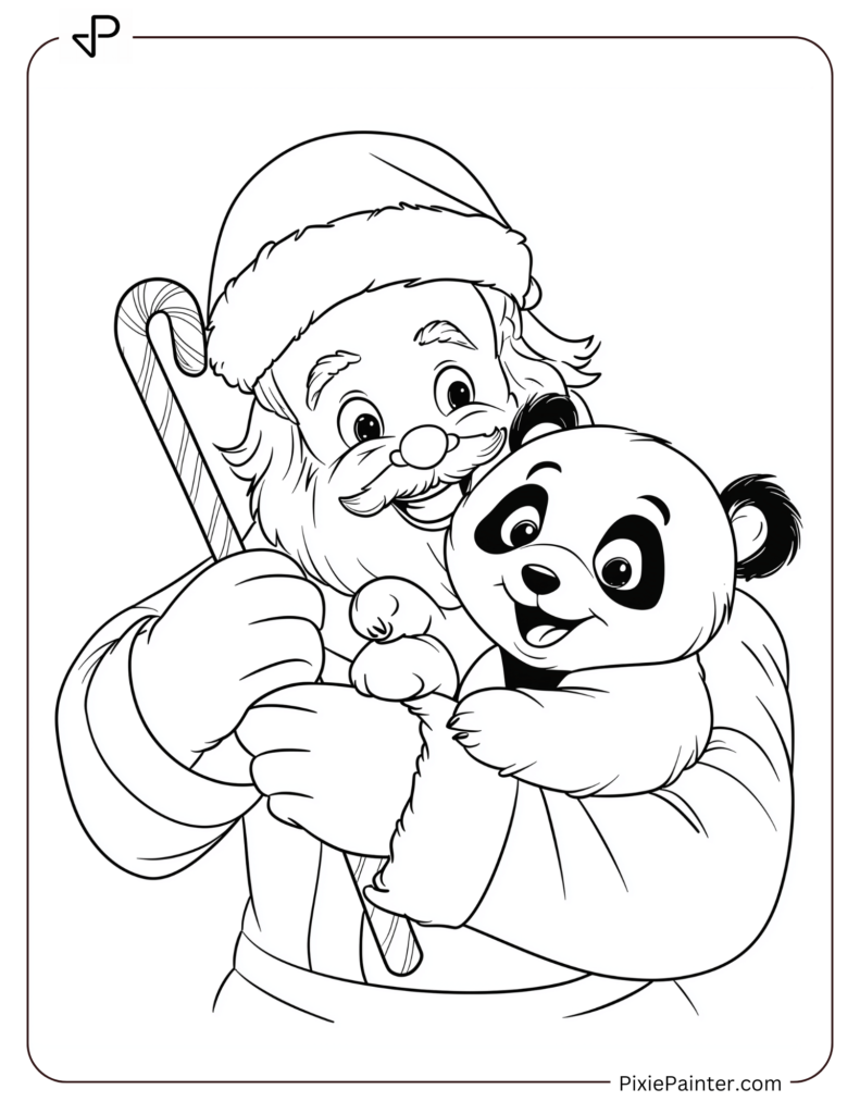 Santa Claus Coloring Pages-Santa Hugging A Smiling Baby Panda