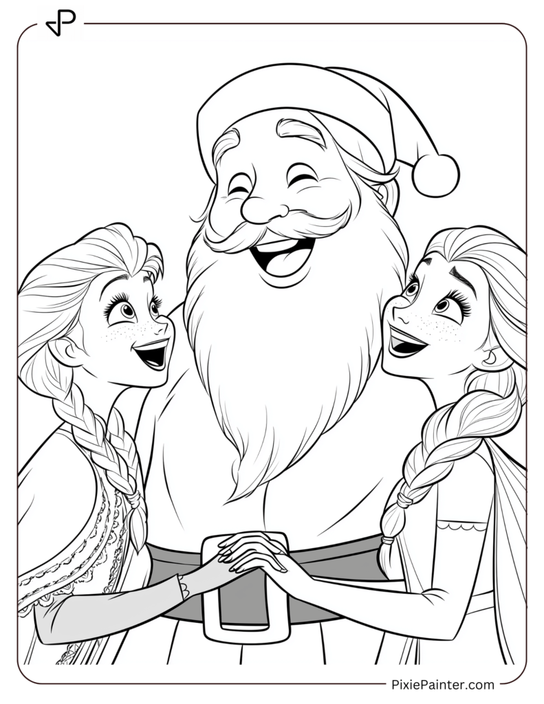 Santa Claus Coloring Pages-Santa Laughing With With Elsa And Anna From Frozen