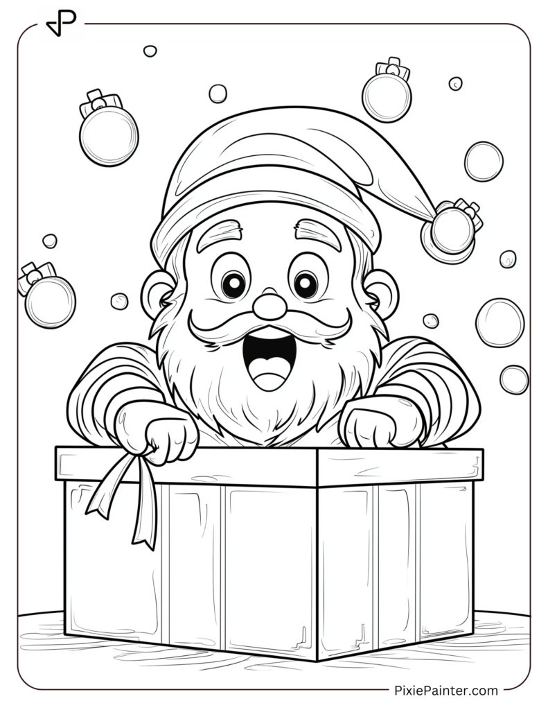 Santa Claus Coloring Pages-Santa Peeking Out From A Giant Gift Box