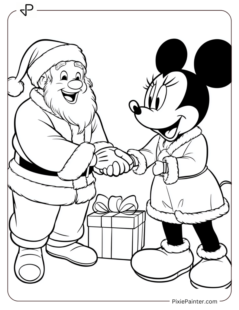 Santa Claus Coloring Pages-Santa Shaking Hands With Mickey Mouse