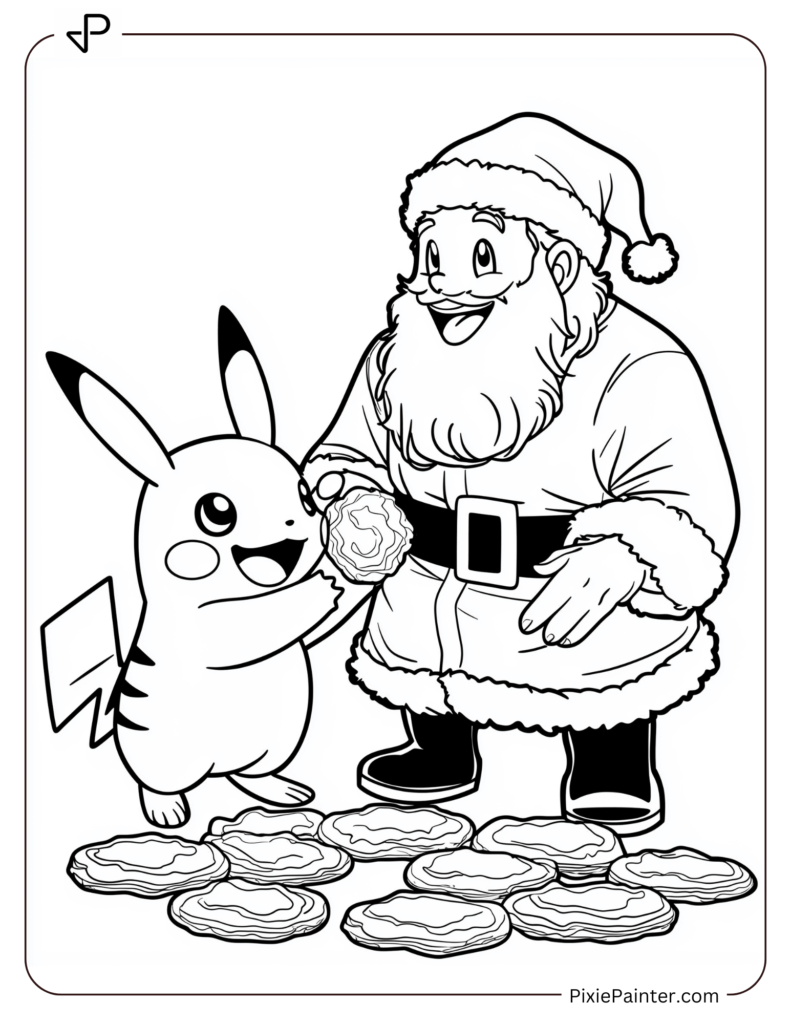 Santa Claus Coloring Pages-Santa Sharing Cookies With A Pikachu