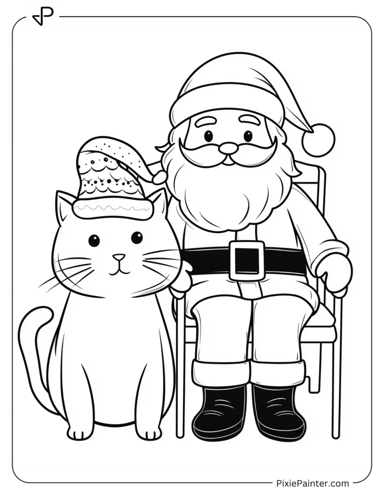 Santa Claus Coloring Pages-Santa Sitting In A Chair With A Cute Cat