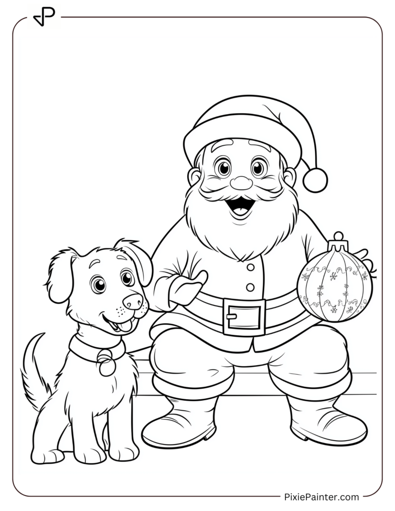 Santa Claus Coloring Pages-Santa Sitting Next To A Curious Puppy